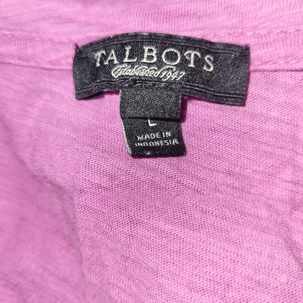 Talbots Ruffled Front Tee Pink sz L - Picture 3 of 4